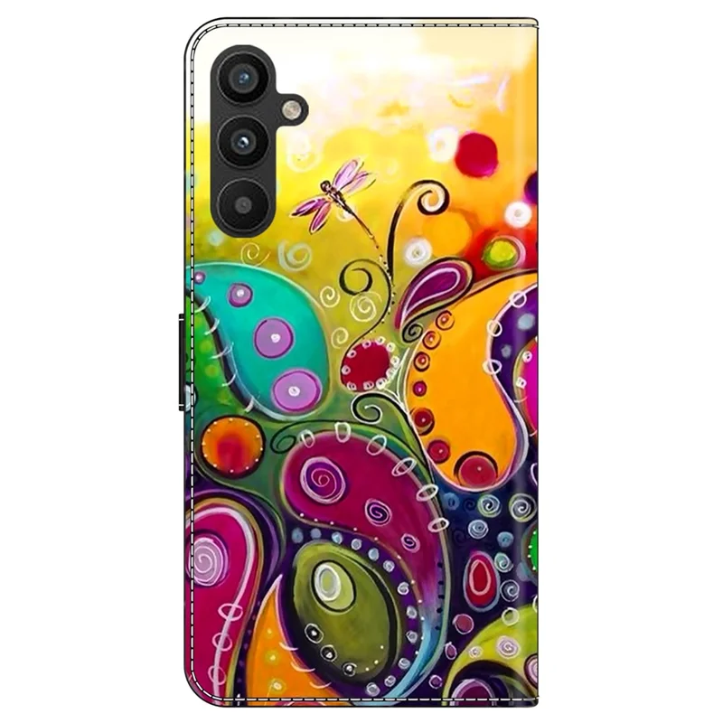 Para Samsung Galaxy A15 4G / 5G Capa PU Couro Fecho Magnético Função Suporte Padrão Impresso - Flor Colorida Videira