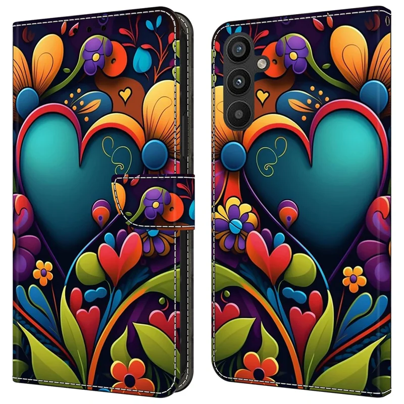 For Samsung Galaxy A15 4G / 5G Case PU Leather Magnetic Clasp Stand Function Phone Cover Pattern Printed - Paint Flower