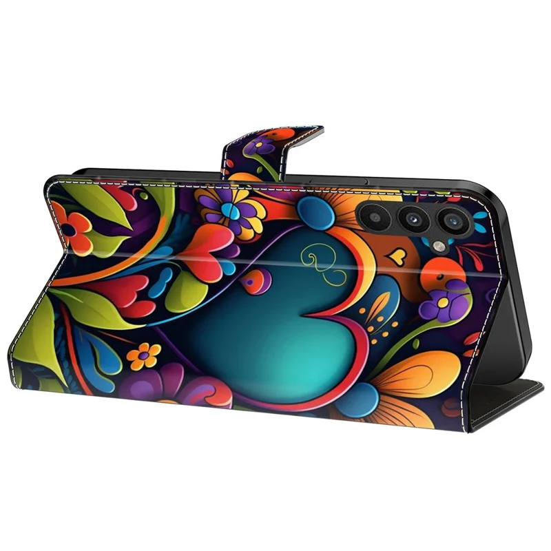 For Samsung Galaxy A15 4G / 5G Case PU Leather Magnetic Clasp Stand Function Phone Cover Pattern Printed - Paint Flower