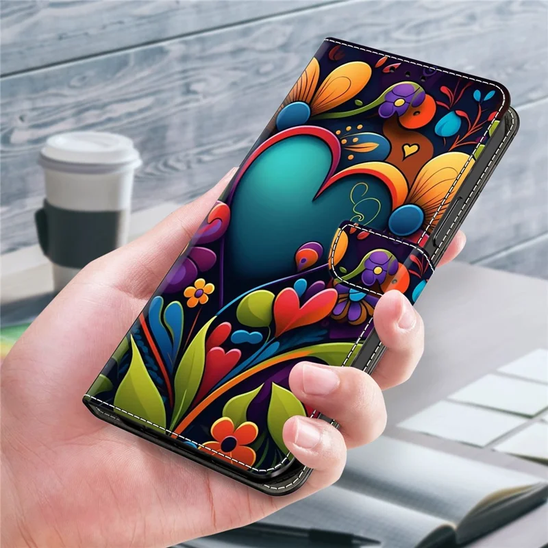 For Samsung Galaxy A15 4G / 5G Case PU Leather Magnetic Clasp Stand Function Phone Cover Pattern Printed - Paint Flower