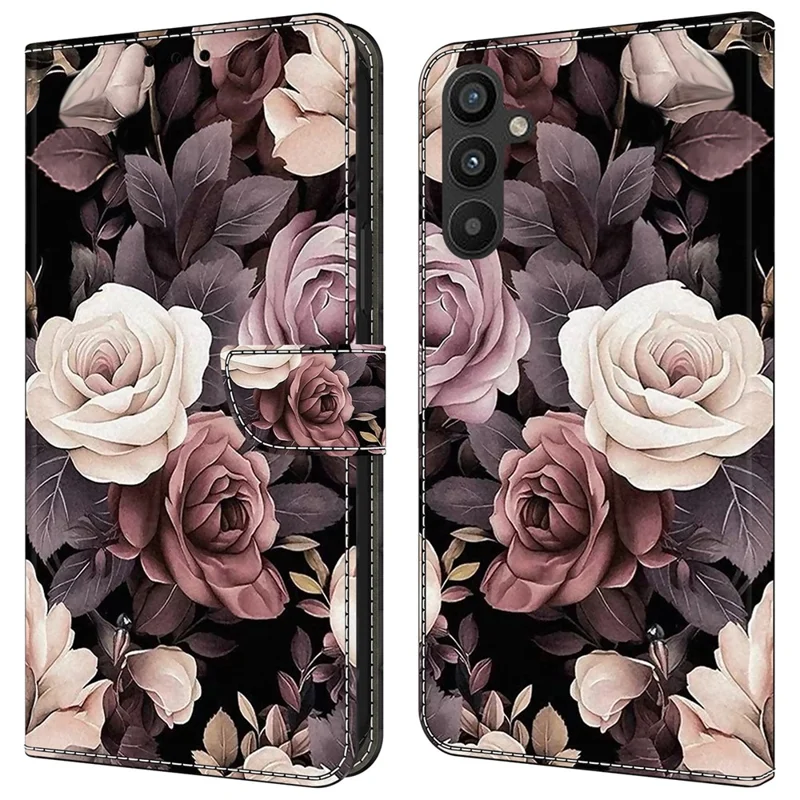 For Samsung Galaxy A15 4G / 5G Case PU Leather Magnetic Clasp Stand Function Phone Cover Pattern Printed - Rose