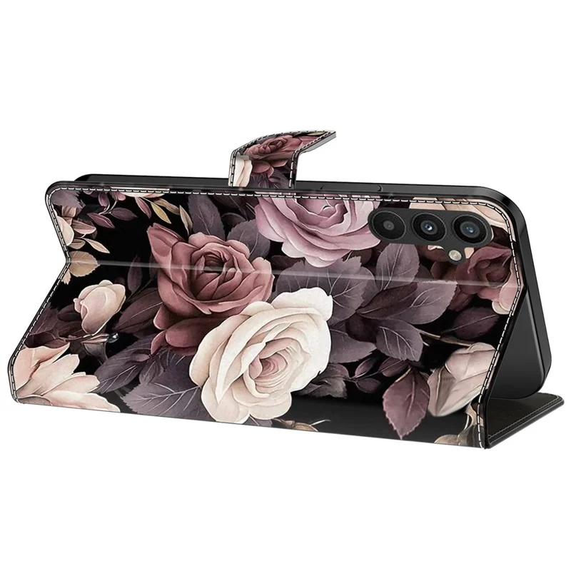 For Samsung Galaxy A15 4G / 5G Case PU Leather Magnetic Clasp Stand Function Phone Cover Pattern Printed - Rose