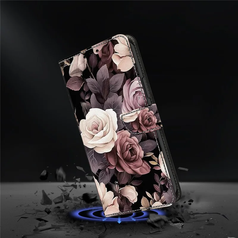 For Samsung Galaxy A15 4G / 5G Case PU Leather Magnetic Clasp Stand Function Phone Cover Pattern Printed - Rose