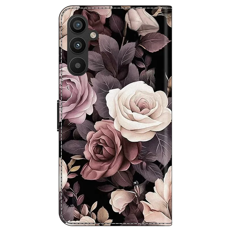 For Samsung Galaxy A15 4G / 5G Case PU Leather Magnetic Clasp Stand Function Phone Cover Pattern Printed - Rose