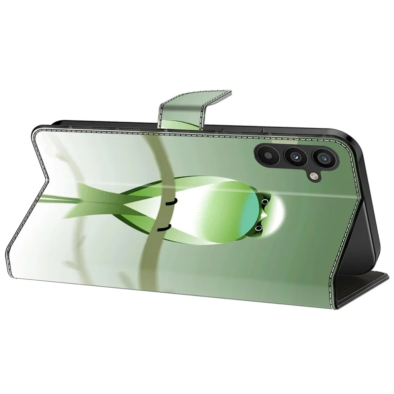 For Samsung Galaxy A15 4G / 5G Case PU Leather Magnetic Clasp Stand Function Phone Cover Pattern Printed - Green Bird