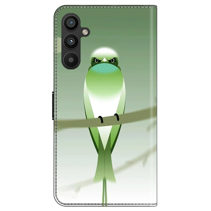 For Samsung Galaxy A15 4G / 5G Case PU Leather Magnetic Clasp Stand Function Phone Cover Pattern Printed - Green Bird