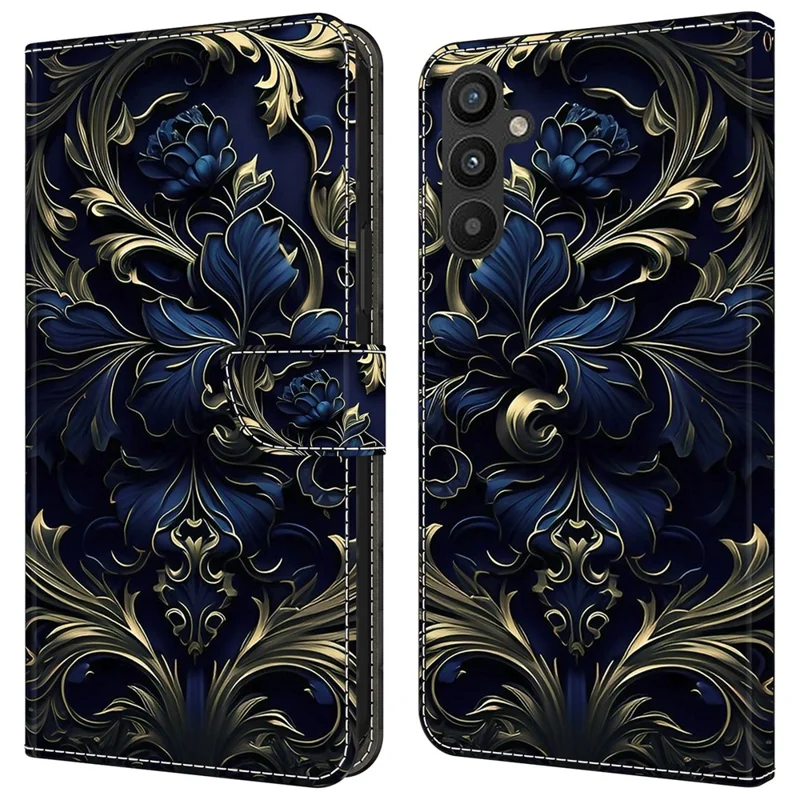 Per Samsung Galaxy A15 4G / 5G Cover in Pelle PU con Fermaglio Magnetico Funzione di Supporto Cover per Telefono con Motivo Stampato - Fiore Blu