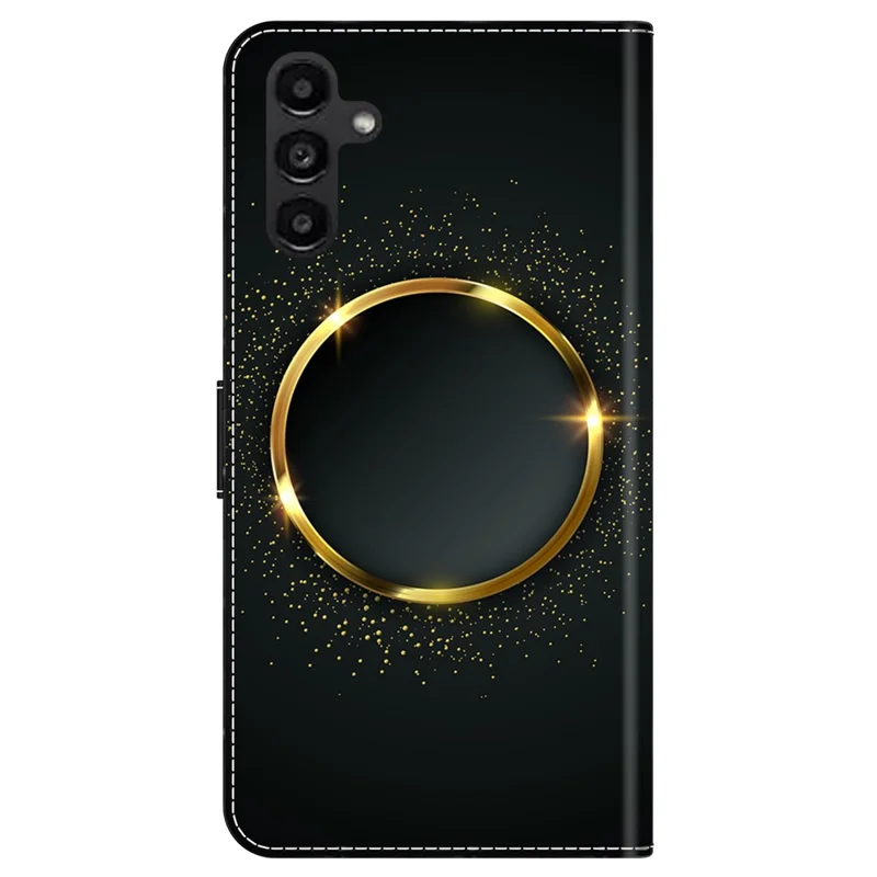 For Samsung Galaxy A24 4G (162.1 x 77.6 x 8.3mm) Case Pattern Print Leather Wallet Phone Cover - Gold Ring