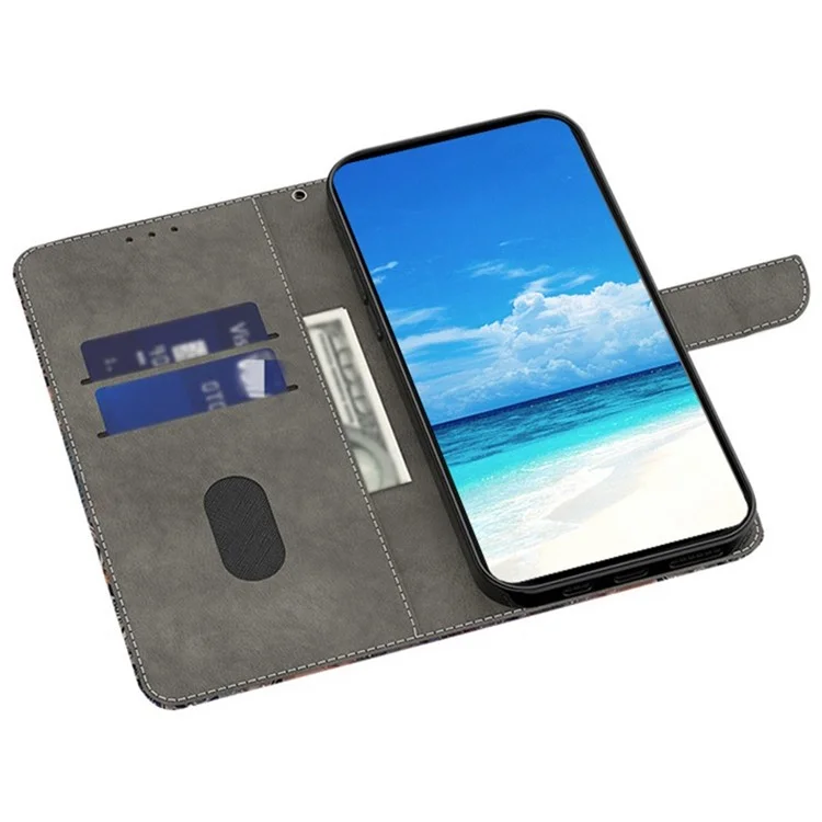 Für Samsung Galaxy A25 5G (Global) (161,0 x 76,5 x 8,3 mm) Brieftasche Kratzer-beständige Ständer-Hülle - Vintage Blume und Vogel
