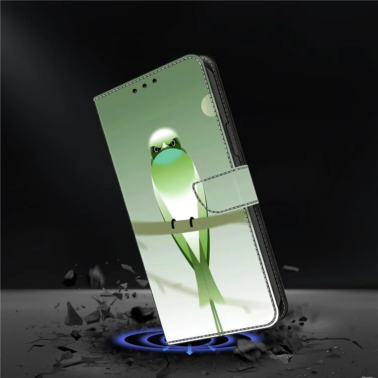 Чехол для мобильного телефона For Honor X9 5G с защитой от царапин, противоударный, с узором, с бумажником и подставкой - Зеленая птица