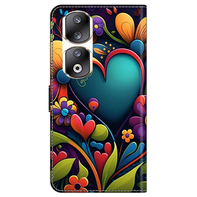 For Honor 90 Pro Case PU Leather Card Slots Phone Back Cover Pattern Printing Design - Pink Flower