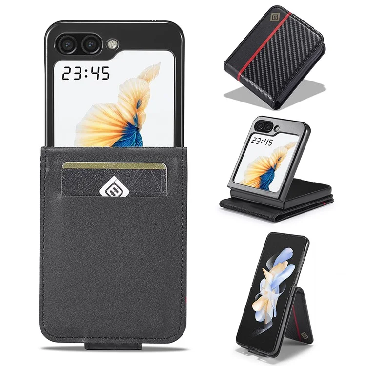 LC.IMEEKE Para Samsung Galaxy Z Flip6 5G Funda Textura de Fibra de Carbono Portacartas Funda Trasera del Teléfono - Rayas Verticales