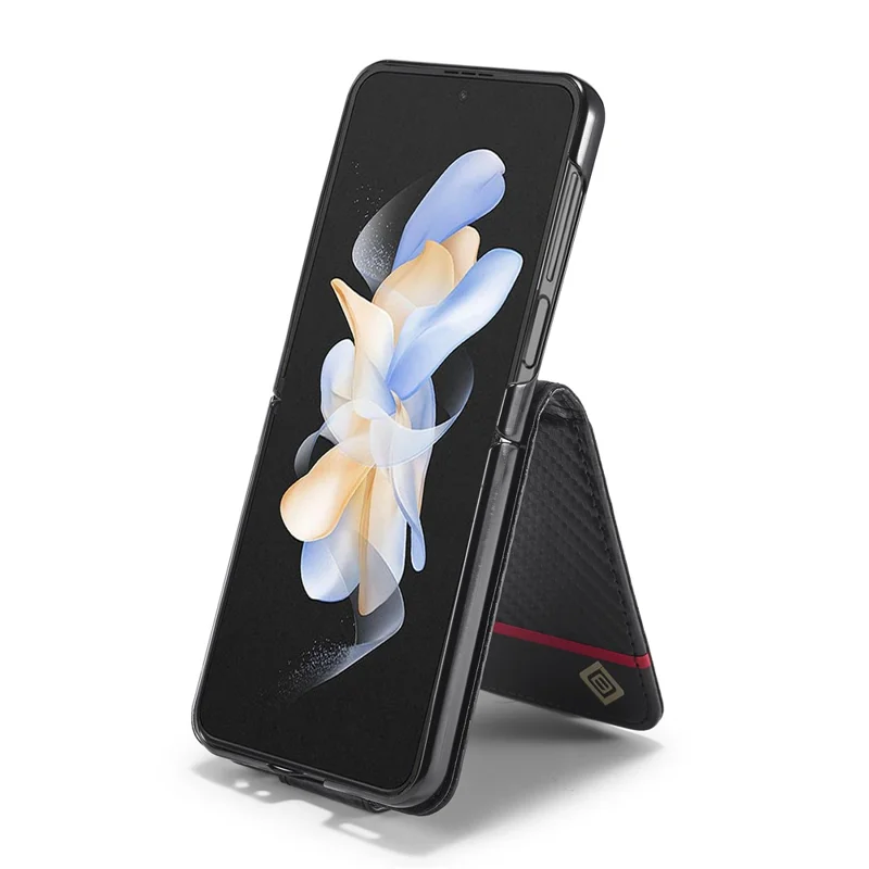 LC.IMEEKE Für Samsung Galaxy Z Flip6 5G Hülle Kohlefaser-Textur Kartenfach Rückseite Handy Cover - Horizontaler Streifen