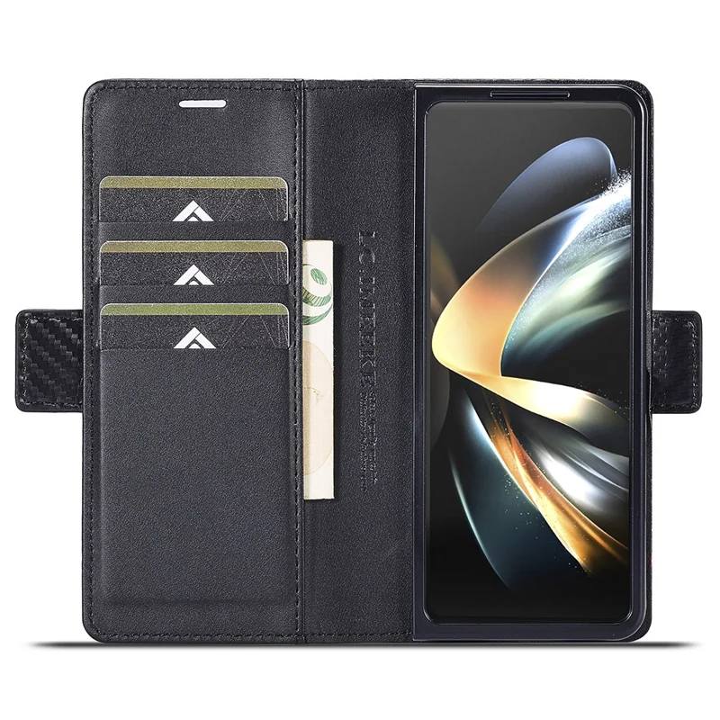LC.IMEEKE For Samsung Galaxy Z Fold6 5G Case Carbon Fiber Texture Magnetic Closure Phone Cover - Horizontal Stripe