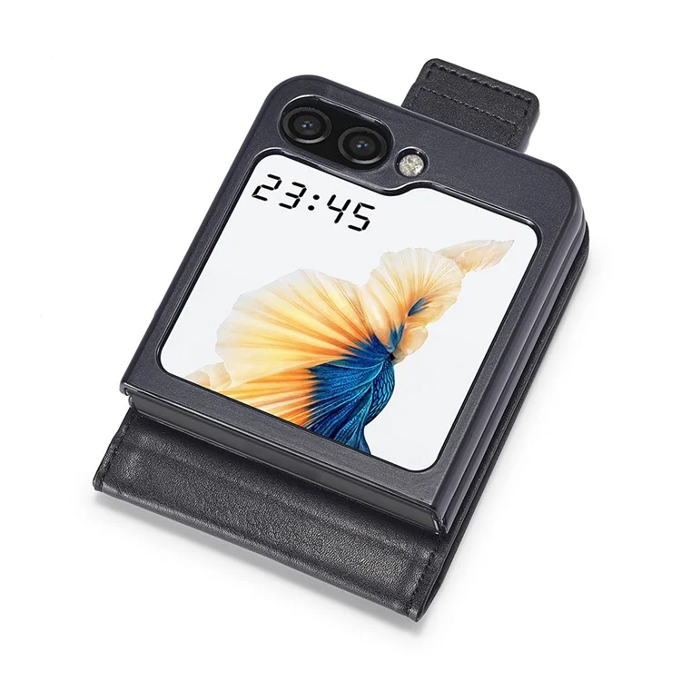 LC.IMEEKE For Samsung Galaxy Z Flip6 5G Funda para teléfono Bloqueo RFID Ranura para tarjeta Cubierta de cuero PU - Negro