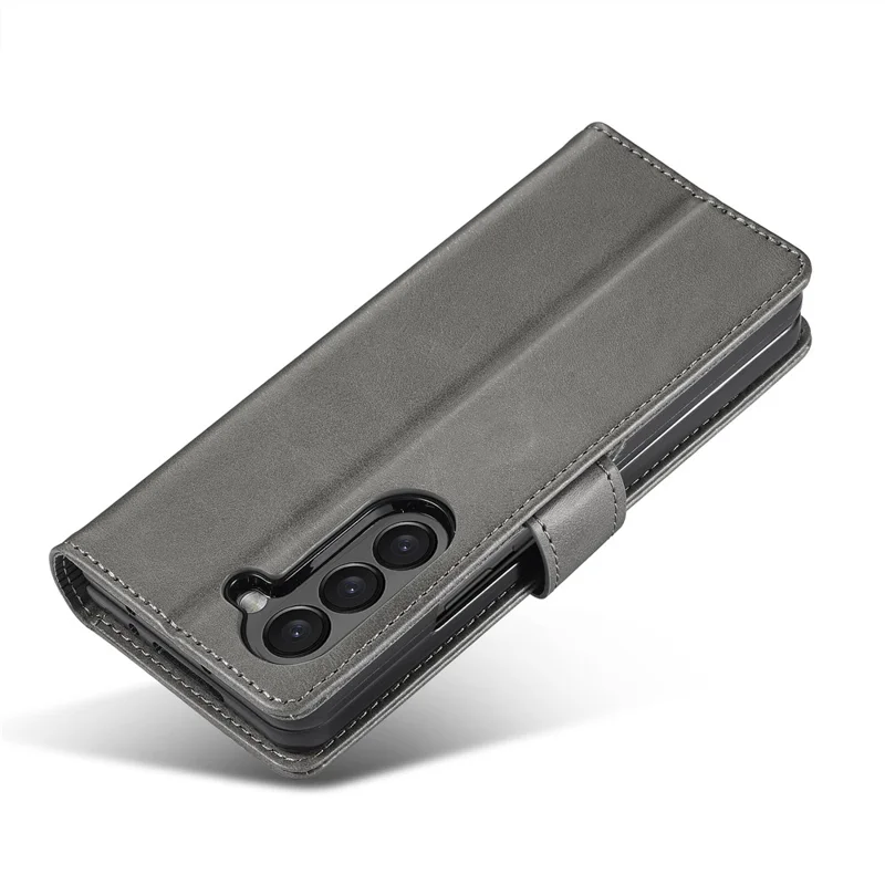 LC.IMEEKE لجهاز Samsung Galaxy Z Fold6 5G غطاء هاتف بملمس جلد العجل مع إبزيم مغناطيسي وحامل - رمادي