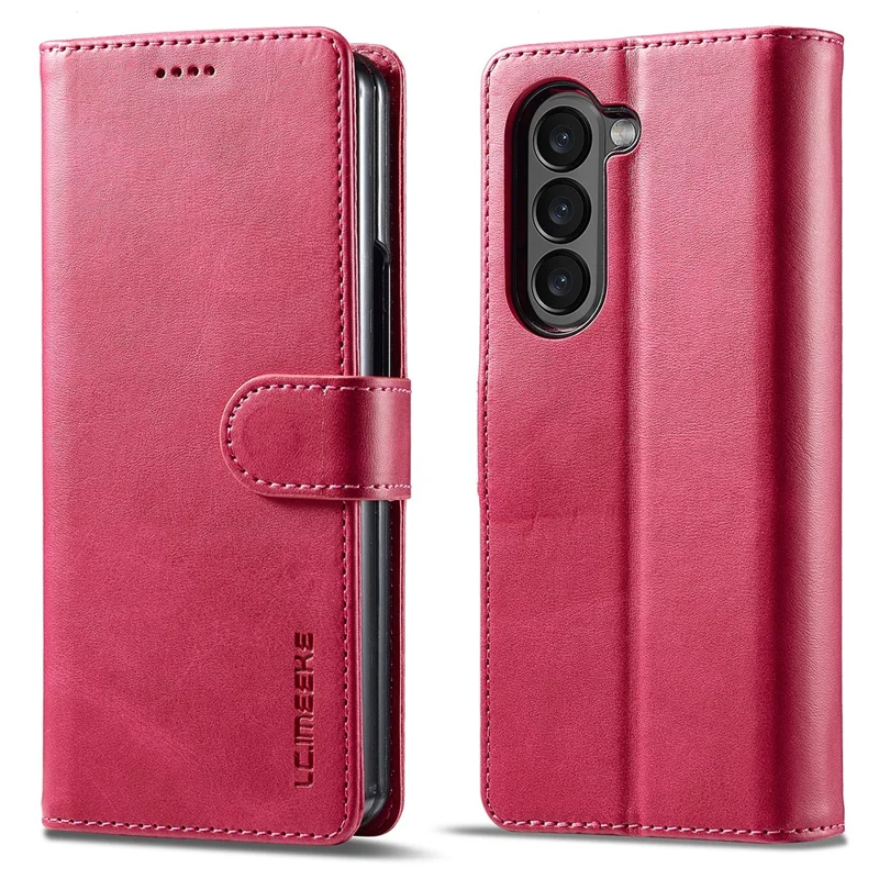 LC.IMEEKE Per Samsung Galaxy Z Fold6 5G Case Calf Texture Magnetic Clasp Stand Phone Cover - Rosa
