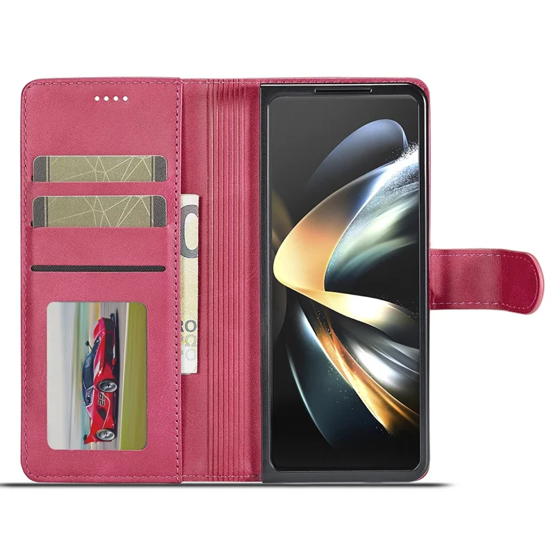 LC.IMEEKE Per Samsung Galaxy Z Fold6 5G Case Calf Texture Magnetic Clasp Stand Phone Cover - Rosa