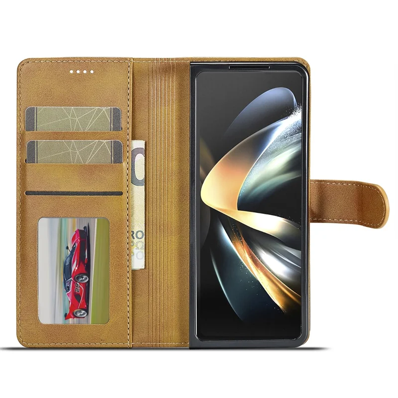 LC.IMEEKE For Samsung Galaxy Z Fold6 5G Case Calf Texture Magnetic Clasp Stand Phone Cover - Yellow