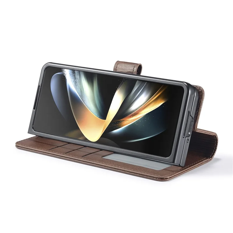 LC.IMEEKE For Samsung Galaxy Z Fold6 5G Case Calf Texture Magnetic Clasp Stand Phone Cover - Brown