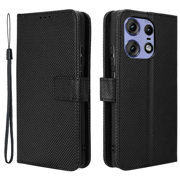 Für Motorola Edge 50s Pro 5G / Edge 50 Pro 5G / Edge 50 5G Großhandels-Handyhüllen mit Diamanttextur, PU-Leder, Ständer und Geldbörse - Schwarz