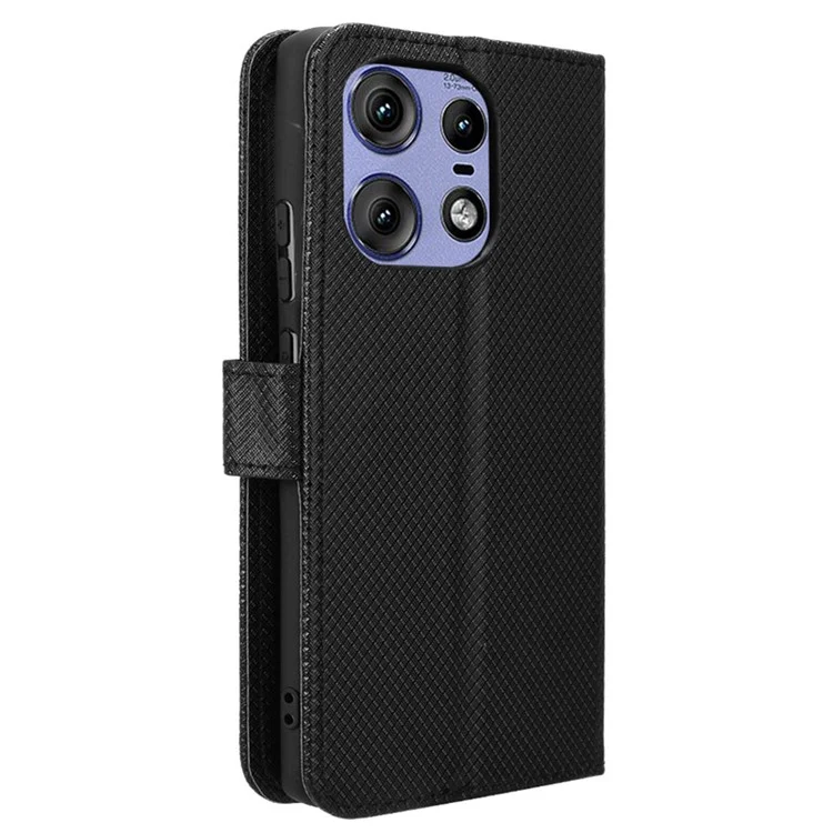 Für Motorola Edge 50s Pro 5G / Edge 50 Pro 5G / Edge 50 5G Großhandels-Handyhüllen mit Diamanttextur, PU-Leder, Ständer und Geldbörse - Schwarz