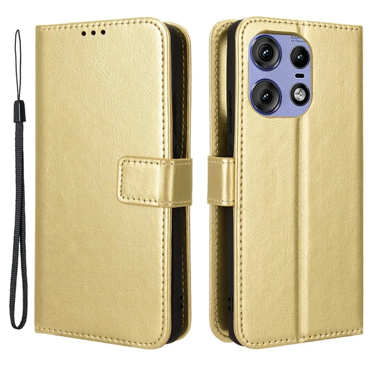 Für Motorola Edge 50s Pro 5G / Edge 50 Pro 5G / Edge 50 5G Lederfaltende Standbrieftaschen-Handyhülle, Crazy Horse-Textur - Gold