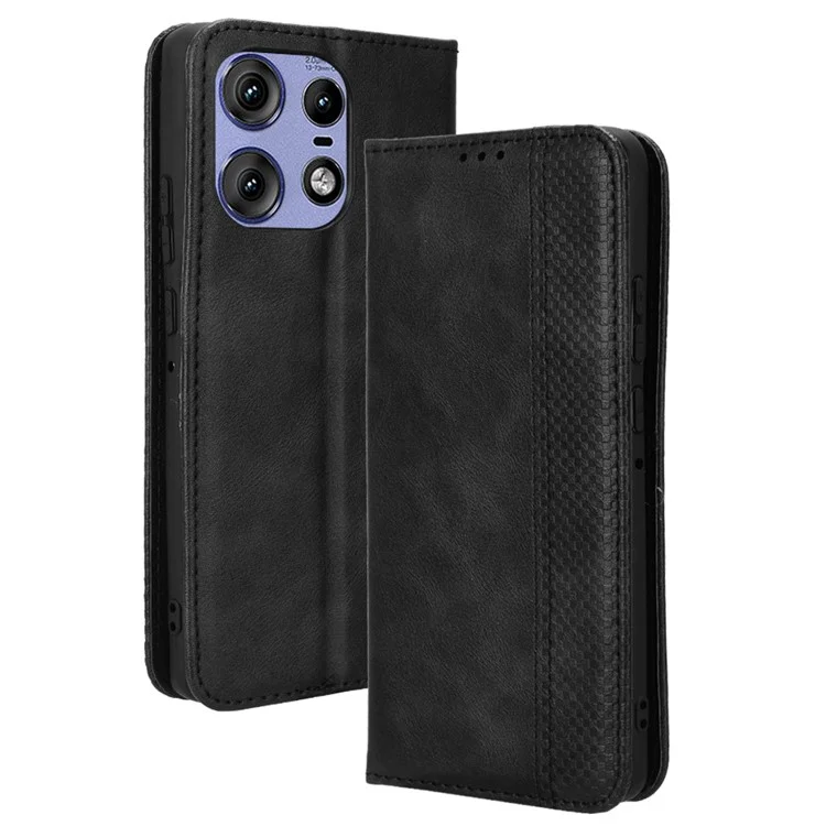 Für Motorola Edge 50s Pro 5G / Edge 50 Pro 5G / Edge 50 5G Geldbörse Magnetischer Verschluss Retro PU-Leder+TPU Handyhülle - Schwarz