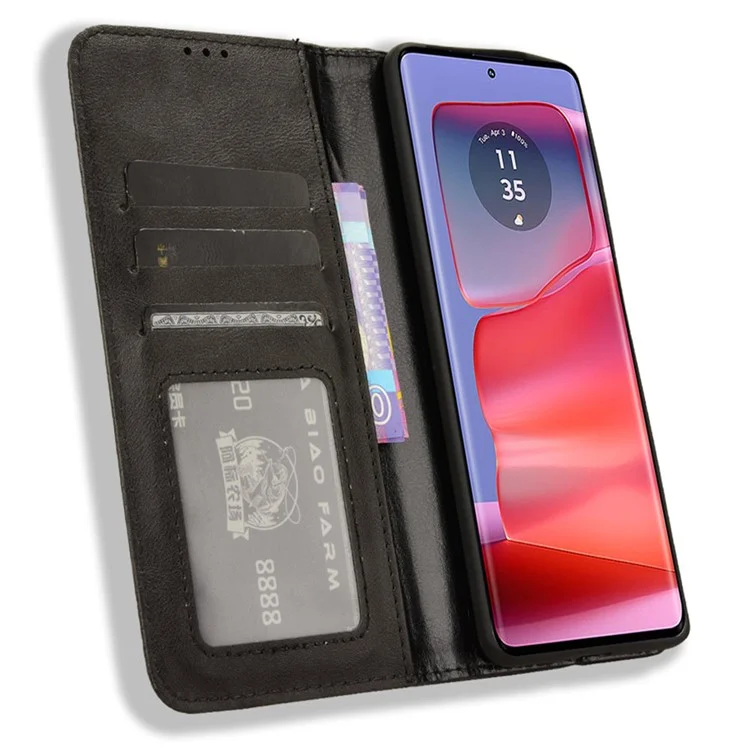 Für Motorola Edge 50s Pro 5G / Edge 50 Pro 5G / Edge 50 5G Geldbörse Magnetischer Verschluss Retro PU-Leder+TPU Handyhülle - Schwarz