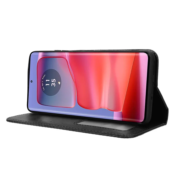 Für Motorola Edge 50s Pro 5G / Edge 50 Pro 5G / Edge 50 5G Geldbörse Magnetischer Verschluss Retro PU-Leder+TPU Handyhülle - Schwarz