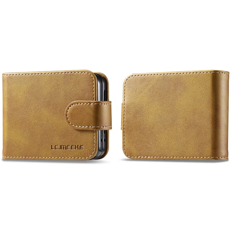 LC.IMEEKE For Samsung Galaxy Z Flip7 FE 5G / Z Flip6 5G Case Scratch-resistant Leather+PC Calf Texture Stand Phone Cover - Yellow