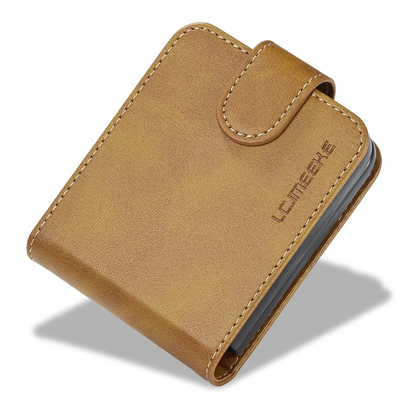 LC.IMEEKE For Samsung Galaxy Z Flip7 FE 5G / Z Flip6 5G Case Scratch-resistant Leather+PC Calf Texture Stand Phone Cover - Yellow