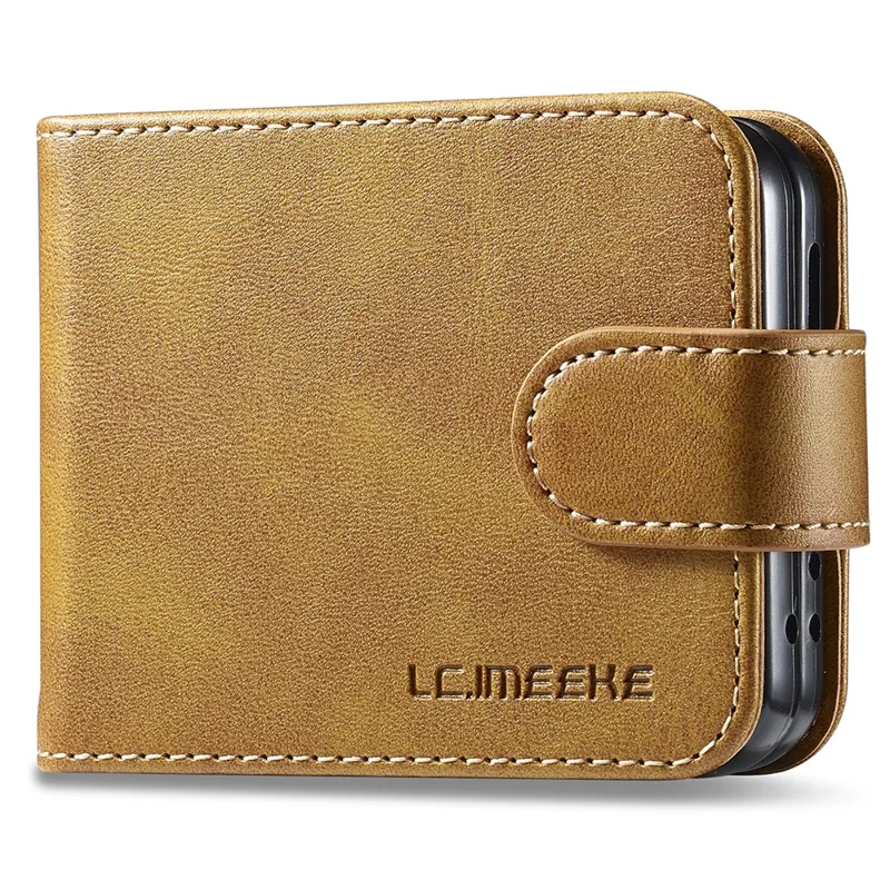 LC.IMEEKE For Samsung Galaxy Z Flip7 FE 5G / Z Flip6 5G Case Scratch-resistant Leather+PC Calf Texture Stand Phone Cover - Yellow