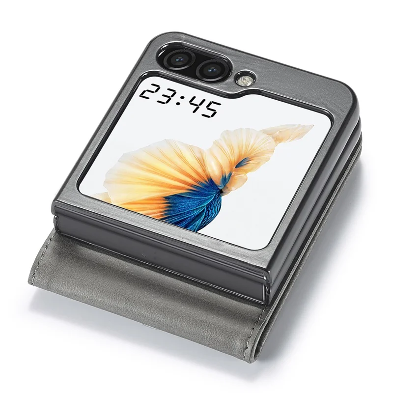 LC.IMEEKE For Samsung Galaxy Z Flip7 FE 5G / Z Flip6 5G Case Scratch-resistant Leather+PC Calf Texture Stand Phone Cover - Grey