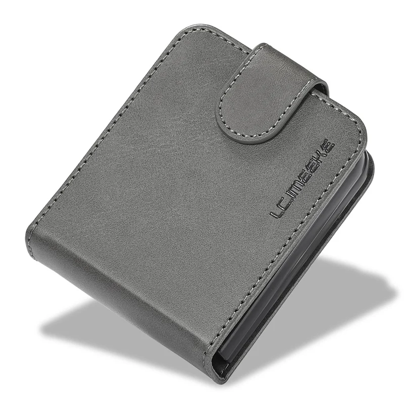 LC.IMEEKE For Samsung Galaxy Z Flip7 FE 5G / Z Flip6 5G Case Scratch-resistant Leather+PC Calf Texture Stand Phone Cover - Grey