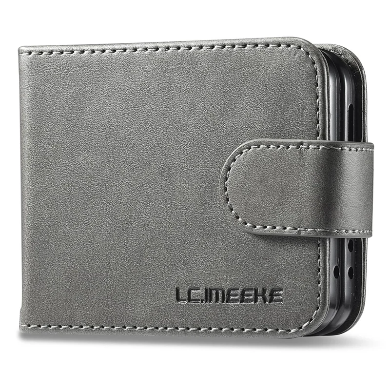 LC.IMEEKE For Samsung Galaxy Z Flip7 FE 5G / Z Flip6 5G Case Scratch-resistant Leather+PC Calf Texture Stand Phone Cover - Grey