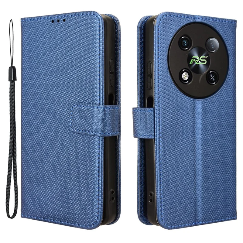For itel RS4 4G Case Diamond Texture PU Leather Phone Cover with Card Slot Holder Stand - Blue