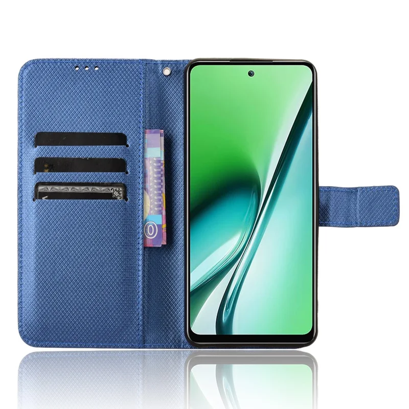 For itel RS4 4G Case Diamond Texture PU Leather Phone Cover with Card Slot Holder Stand - Blue