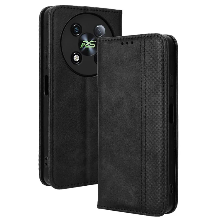 For itel RS4 4G Wholesale Mobile Accessories Phone Case Retro Leather Wallet Stand Cover - Black
