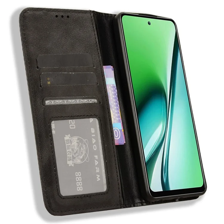 For itel RS4 4G Wholesale Mobile Accessories Phone Case Retro Leather Wallet Stand Cover - Black