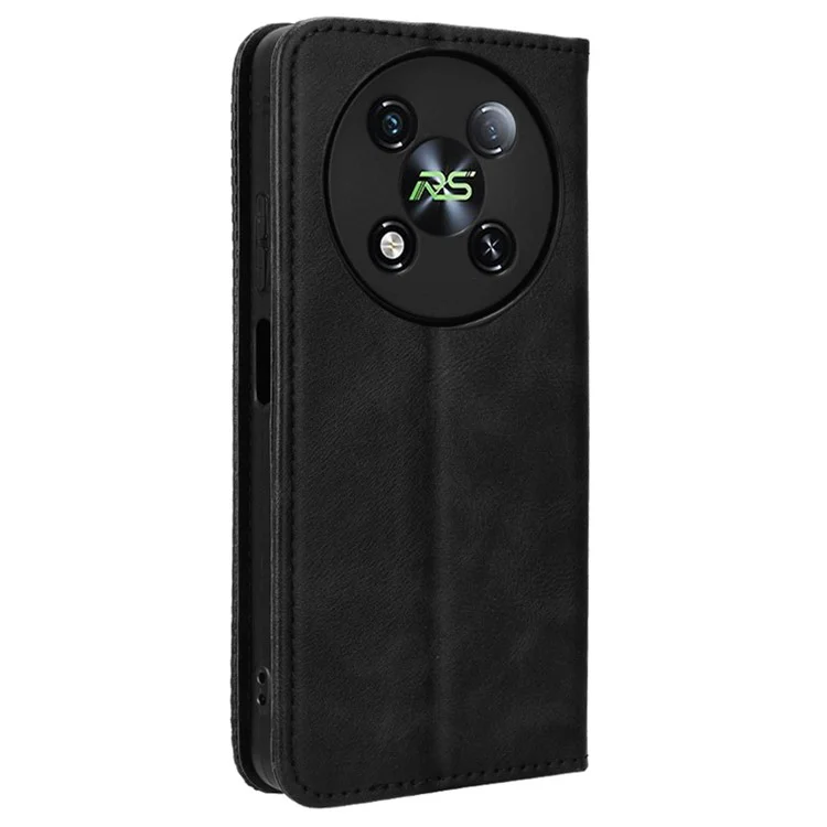 For itel RS4 4G Wholesale Mobile Accessories Phone Case Retro Leather Wallet Stand Cover - Black