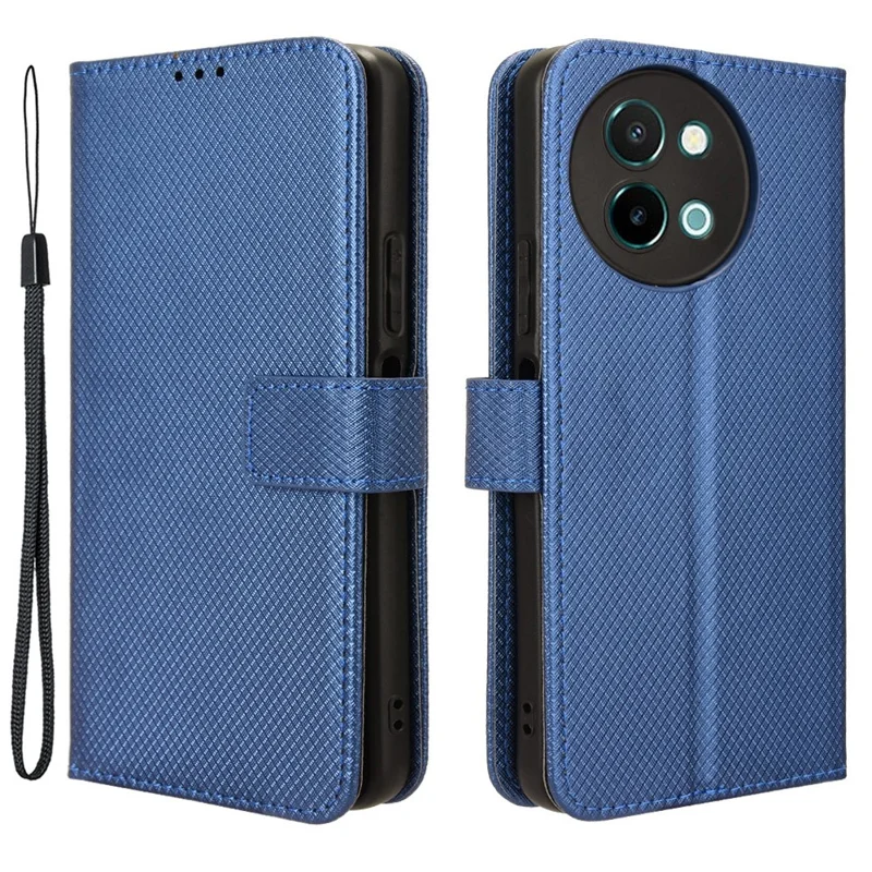 For vivo Y38 5G / Y200i 5G / Y58 5G Wallet Phone Case Diamond Texture PU Leather Flip Cell Phone Cover - Blue