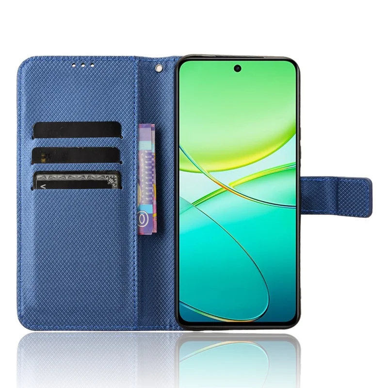 For vivo Y38 5G / Y200i 5G / Y58 5G Wallet Phone Case Diamond Texture PU Leather Flip Cell Phone Cover - Blue
