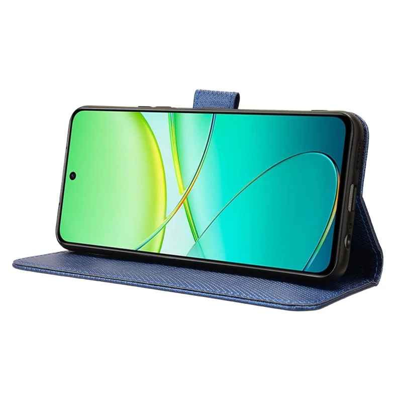 For vivo Y38 5G / Y200i 5G / Y58 5G Wallet Phone Case Diamond Texture PU Leather Flip Cell Phone Cover - Blue