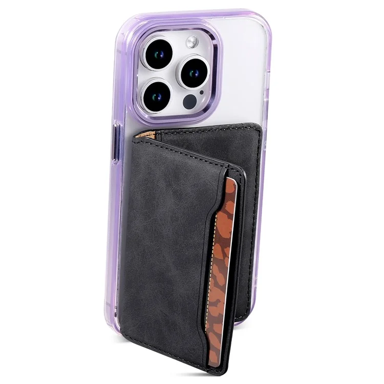 D20 Retro Texture Leather Card Bag Phone Back Magnetic Card Holder Case Compatible with MagSafe - Black