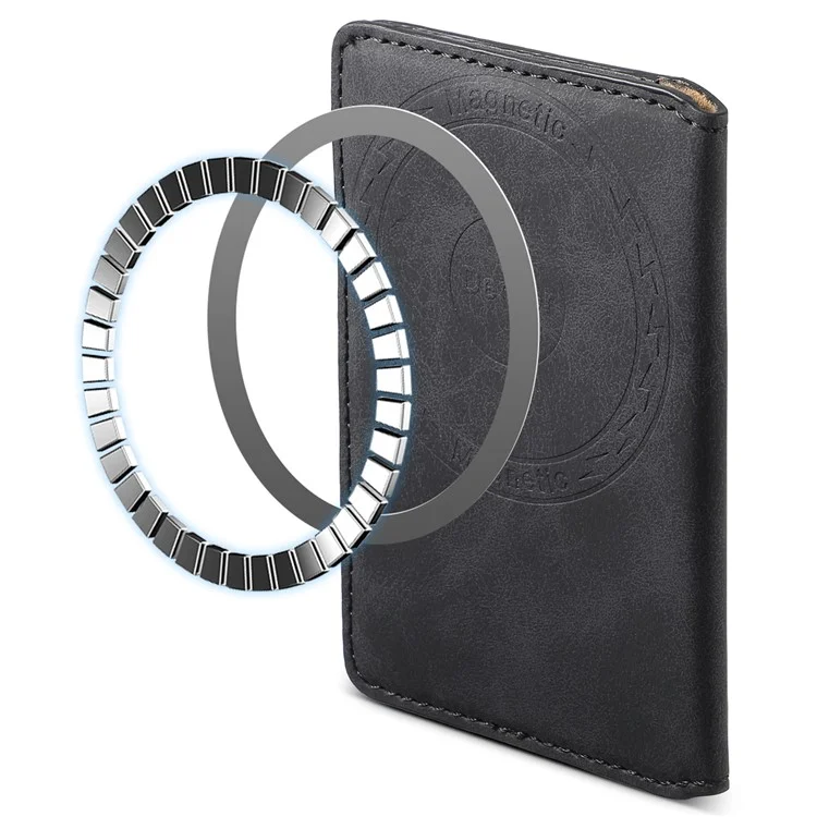 D20 Retro Texture Leather Card Bag Phone Back Magnetic Card Holder Case Compatible with MagSafe - Black