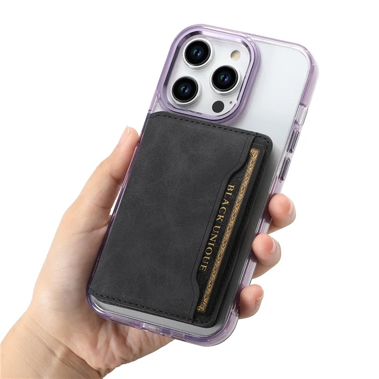 D20 Retro Texture Leather Card Bag Phone Back Magnetic Card Holder Case Compatible with MagSafe - Black