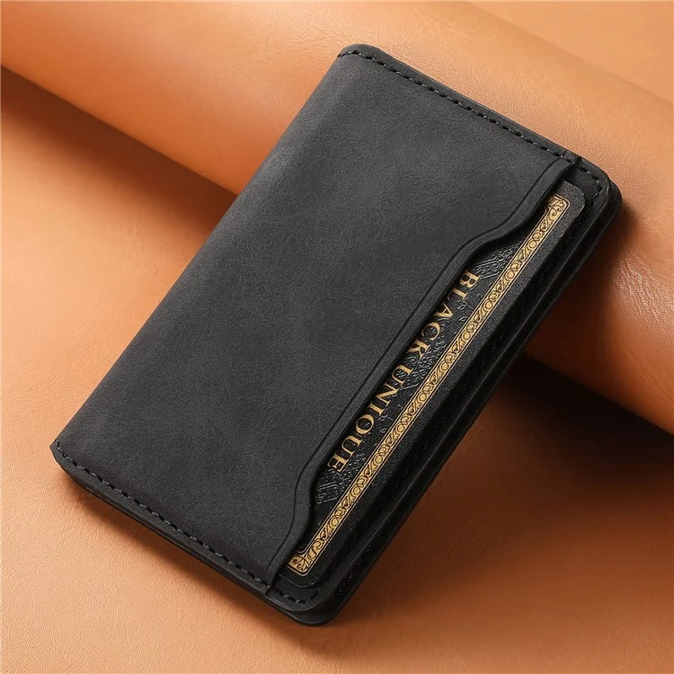 D20 Retro Texture Leather Card Bag Phone Back Magnetic Card Holder Case Compatible with MagSafe - Black