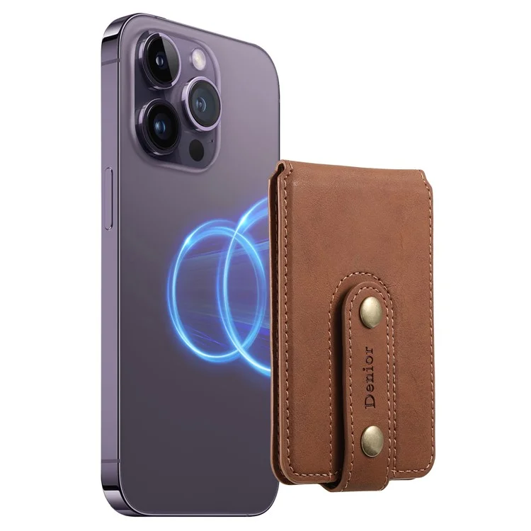 D21 Retro Texture Leather Card Bag Phone Back Magnetic Card Holder Compatible with MagSafe - Brown