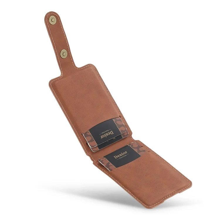 D21 Retro Texture Leather Card Bag Phone Back Magnetic Card Holder Compatible with MagSafe - Brown
